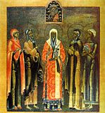 Святитель Алексий, митрополит Московский, пророчица Анна, Симеон Богоприимец, Евдокия и Фекла